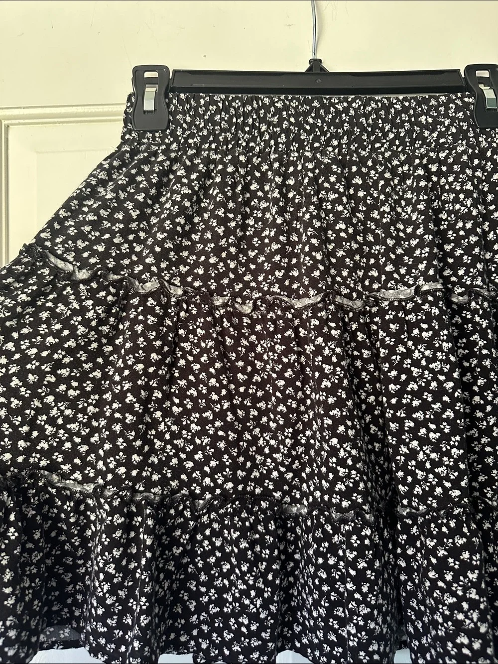 Japna Black Floral Tiered Skater Skirt Size M